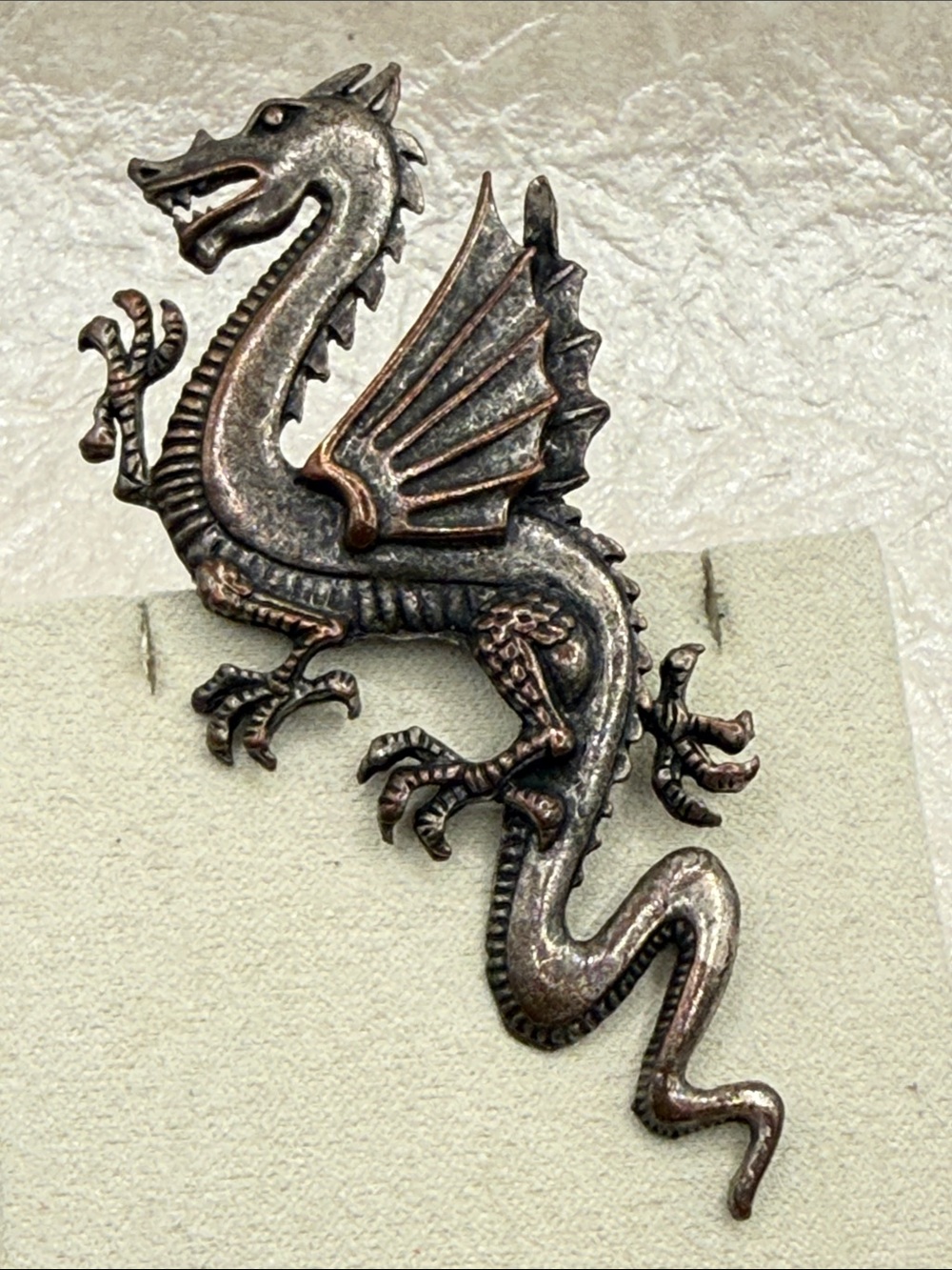 Vintage distressed Dragon brooch pin in Bronze tone Finish big dragon pin